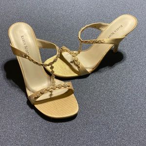 Karen Scott Gold lame rhinestone sandals